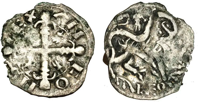 Dineros Llïoneses dende 1216 / de las Cortes de Benavente (Llión y cruz cun marcas de ceca)