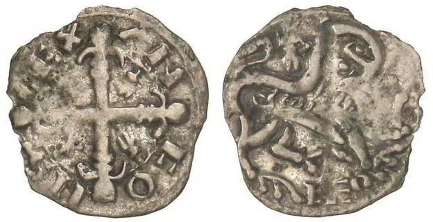 Dineros Llïoneses dende 1216 / de las Cortes de Benavente (Llión y cruz cun marcas de ceca)