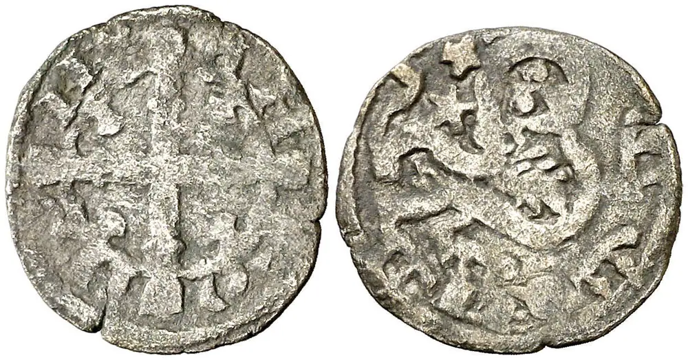 Dineros Llïoneses dende 1216 / de las Cortes de Benavente (Llión y cruz cun marcas de ceca)