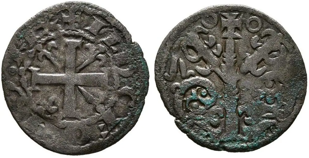 Dineros reales de 1200 / de la Curia de León (cruz con veros, dos leones bajo árbol)
