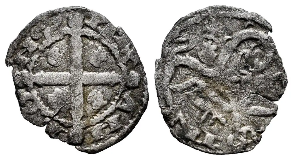 Dineros Llïoneses dende 1216 / de las Cortes de Benavente (Llión y cruz cun marcas de ceca)