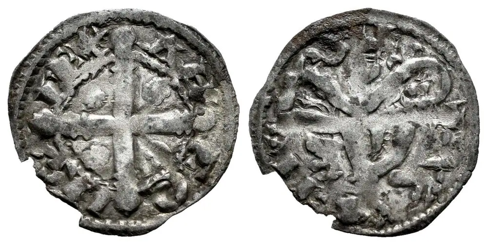 Dineros Llïoneses dende 1216 / de las Cortes de Benavente (Llión y cruz cun marcas de ceca)
