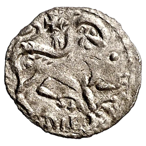 Dineros Llïoneses dende 1216 / de las Cortes de Benavente (Llión y cruz cun marcas de ceca), reversu